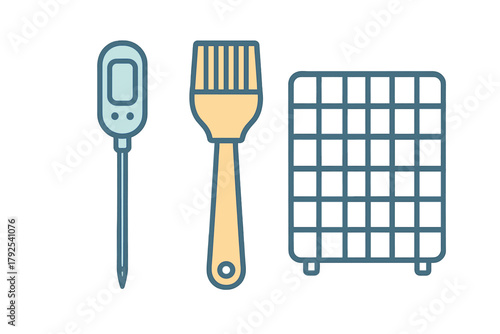 Digital thermometer, basting brush, and cooling rack kitchen utensils set