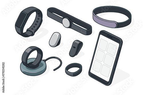Isometric set of smart wearable devices including fitness bands rings and a mobile phone