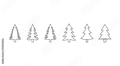 Collection of stylized christmas tree outlines in a simple silhouette style