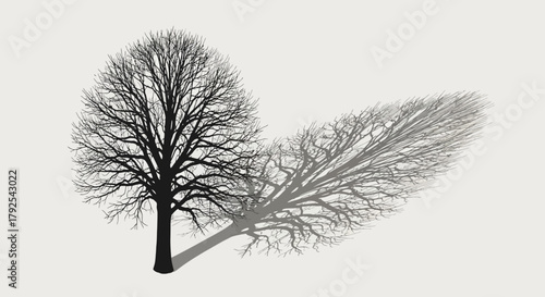 Silhouette of an intricate bare tree casting an ethereal and exaggerated shadow