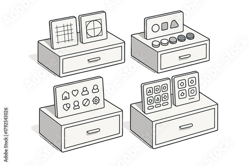 Isometric representation of user interface controls and application icons on small cabinets