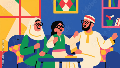Illustration Of A Family Sitting Together On A Sofa Vector Design Template