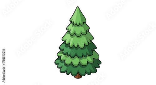 Stylized Cartoon Evergreen Tree Illustration with Detailed Texture and Lines