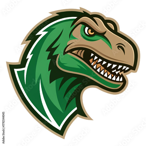 T‑Rex Head Esport Mascot Logo Vector – Fierce Dinosaur Emblem with Solid Green and Brown Flat Design, Clean Bold Outline, Modern Gaming Badge

