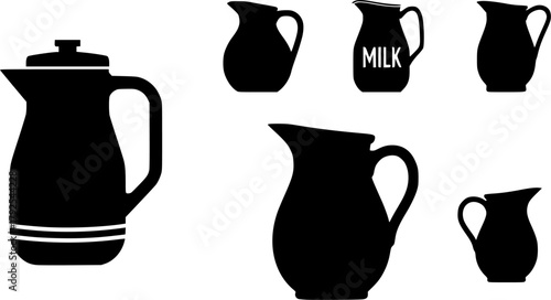 Jug silhouettes, Jug, Jug icon, Water jug silhouette, Milk jug silhouette, Water jug, Milk jug, Pitcher silhouette set