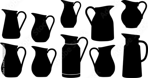 Jug silhouettes, Jug, Jug icon, Water jug silhouette, Milk jug silhouette, Water jug, Milk jug, Pitcher silhouette set