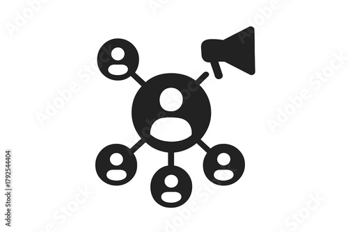 Central user connected to a network of people with a megaphone for influence