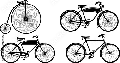 Vintage bicycle silhouette, Classic bicycle silhouettes, Classic bicycle svg, Vintage bicycle svg, Vintage bicycle vector, Old bicycle silhouette set