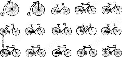 Vintage bicycle silhouette, Classic bicycle silhouettes, Classic bicycle svg, Vintage bicycle svg, Vintage bicycle vector, Old bicycle silhouette set