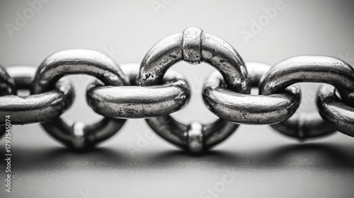 Close up image of steel chain links in industrial setting