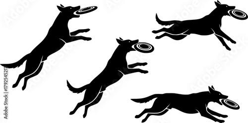 Frisbee dog silhouette, Frisbee dog, Frisbee dog catching silhouette, Jumping frisbee dog, Dog, Jumping dog, Jumping dog silhouette