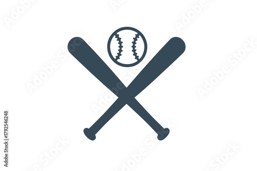 Crossed baseball bats and ball representing sports equipment and competition