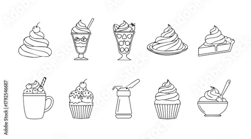 Collection of hand drawn dessert illustrations in a charming silhouette style