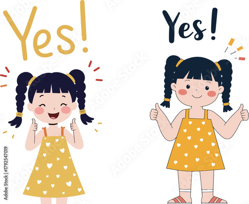 Two Girls Giving Thumbs Up with 'Yes!' Text