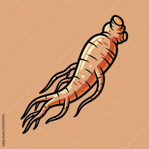 Stylized illustrated ginseng root for traditional herbal medicine and wellness.