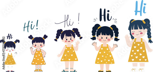 Cartoon Girls Waving and Saying Hi
