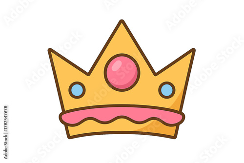 Golden royal crown with pink and blue jewels isolated on a white background