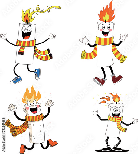 Cartoon Candles with Scarves and Shoes