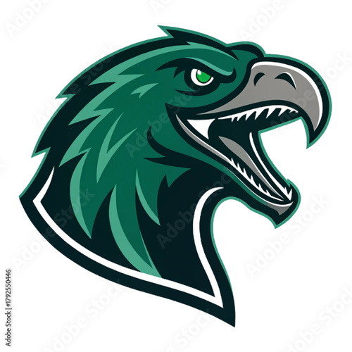 Raptor Esport Mascot Logo Vector – Fierce Dinosaur Emblem with Solid Dark Green and Black Flat Design, Clean Outline, Modern Gaming Crest

