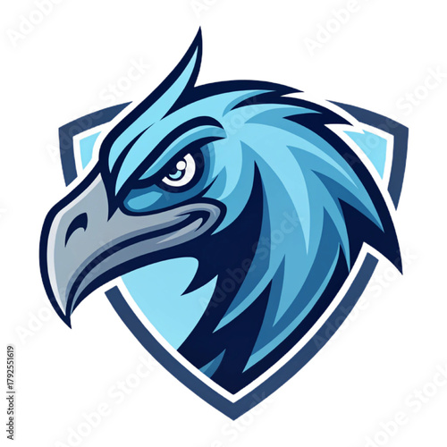 Pterosaur Esport Mascot Logo Vector – Prehistoric Flying Reptile Emblem with Solid Sky‑Blue and Navy Flat Design, Symmetrical Head, Modern Gaming Badge

