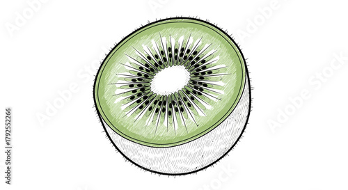 Minimalist kiwi slice illustration on a pure white background canvas