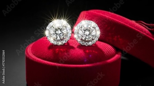 Elegant Diamond Stud Earrings in a Red Velvet Gift Box.