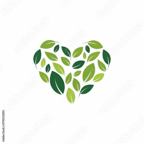 Heart made of green leaves representing nature and environmental care.