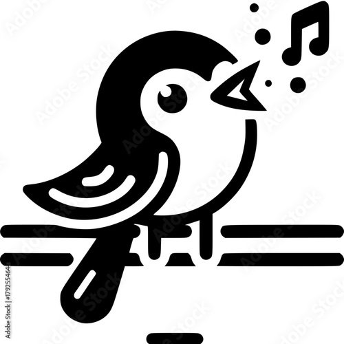 Melodious Birdsong: A charming black and white illustration of a bird, perched on a branch, filling the air with a beautiful melody and joyful notes.