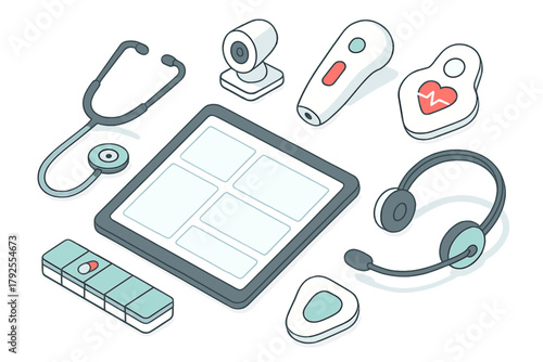Isometric set of telehealth equipment and diagnostic communication devices