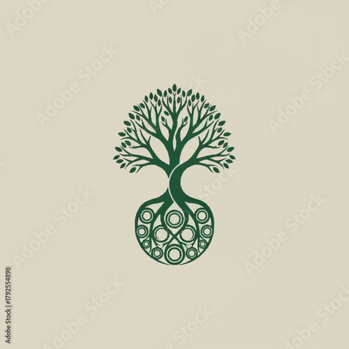 Stylized Tree of Life with Celtic Knot Roots, Symbolizing Interconnection and Growth.