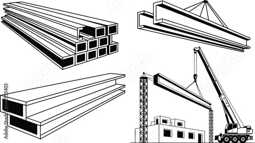 Construction Steel Beams and Crane Lifting Heavy Steel Beam metal industrial