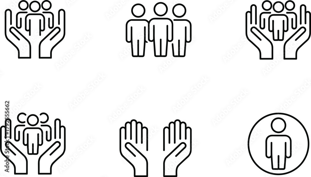 Obraz premium Line Art Icons Representing People, Care, and Community group