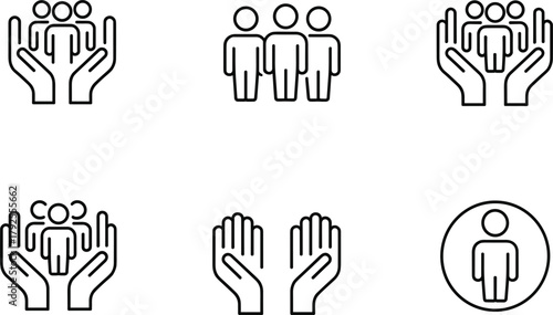 Line Art Icons Representing People, Care, and Community group