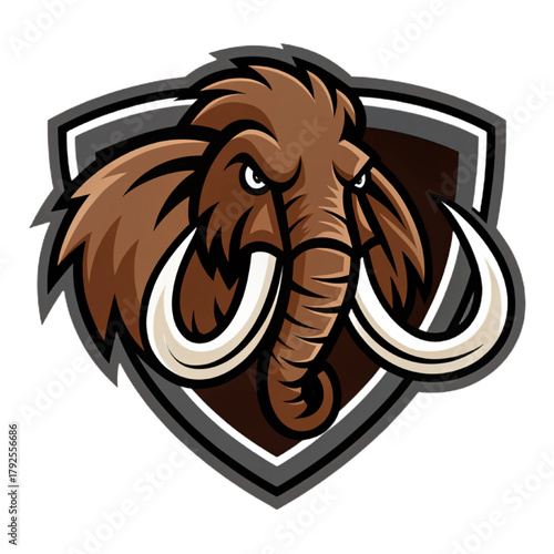 Mammoth Esport Mascot Logo Vector – Prehistoric Ice Age Creature Emblem with Solid Brown and Grey Flat Design, Modern Gaming Badge Composition

