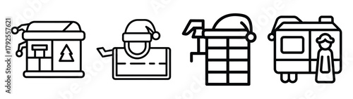 christmas parade line art icon set. Christmas outline Vector illustration icons.