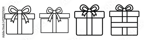 christmas present box line art icon set. Christmas outline Vector illustration icons.
