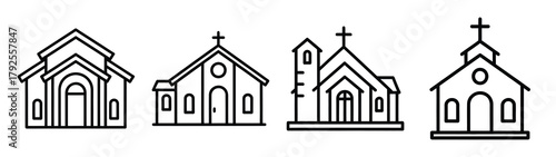 church line art icon set. Christmas outline Vector illustration icons.
