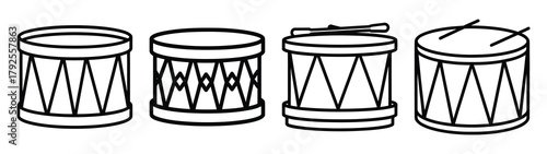 drum line art icon set. Christmas outline Vector illustration icons.