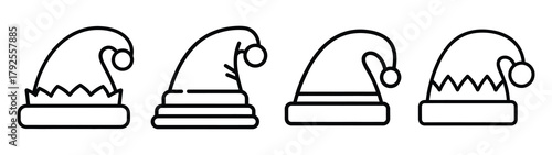 elf hat line art icon set. Christmas outline Vector illustration icons.