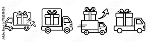 gift delivery line art icon set. Christmas outline Vector illustration icons.