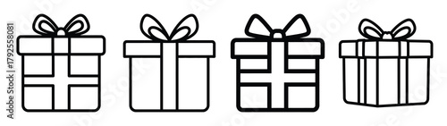 gift box ribbon line art icon set. Christmas outline Vector illustration icons.