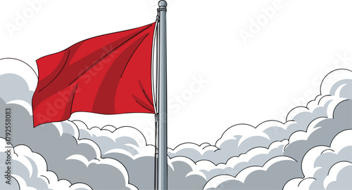 A red flag flies at half-mast in a memorial tribute amidst gray clouds on a solemn day.