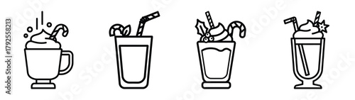 holiday drink line art icon set. Christmas outline Vector illustration icons.