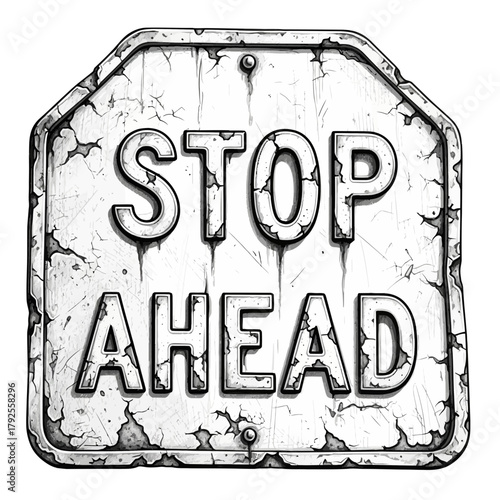 Cracked Stop Ahead Sign Illustration Conveying Safety Instructions