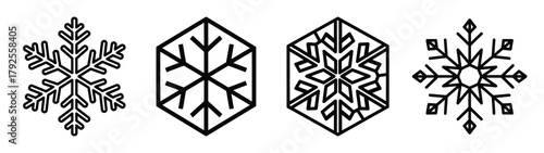 ice crystal line art icon set. Christmas outline Vector illustration icons.