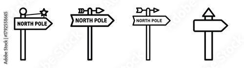 north pole sign line art icon set. Christmas outline Vector illustration icons.