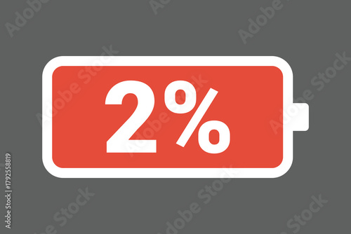 Red Low Battery Icon Showing 2% Charge – Warning Power Level Stock Image