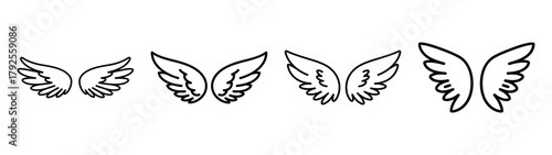 angel wings line art icon set. Christmas outline Vector illustration icons.