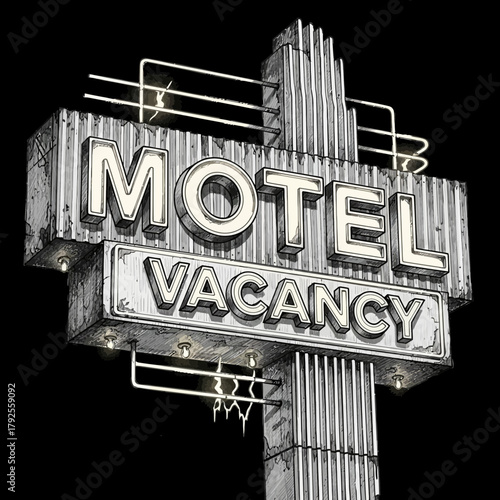 Retro Motel Vacancy Sign Illustration Against Dark Background Composition