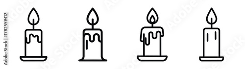 christmas candle line art icon set. Christmas outline Vector illustration icons.